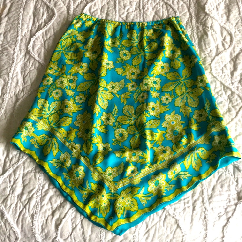 Silk green & turquoise floral print, triangle-shaped skirt by J.Jill